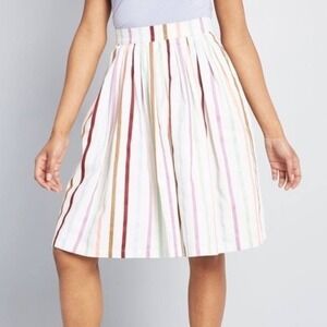 ModCloth Aspiration Creation A-line Skirt White Striped Spring Knee Length Large